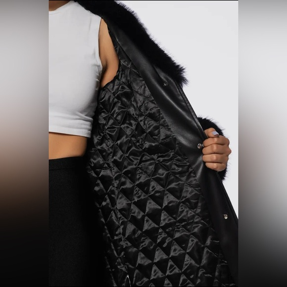 Kaya Black Faux Fur Leather Coat - Picture 4 of 9